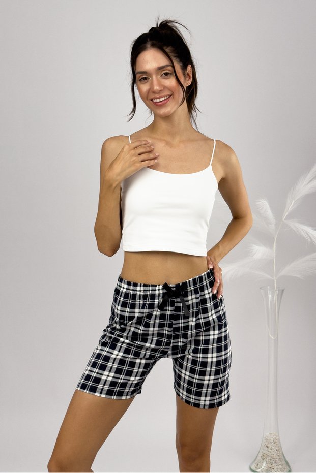 100% Cotton Women's High Waist Four Seasons Shorts Pajamas Black White Square