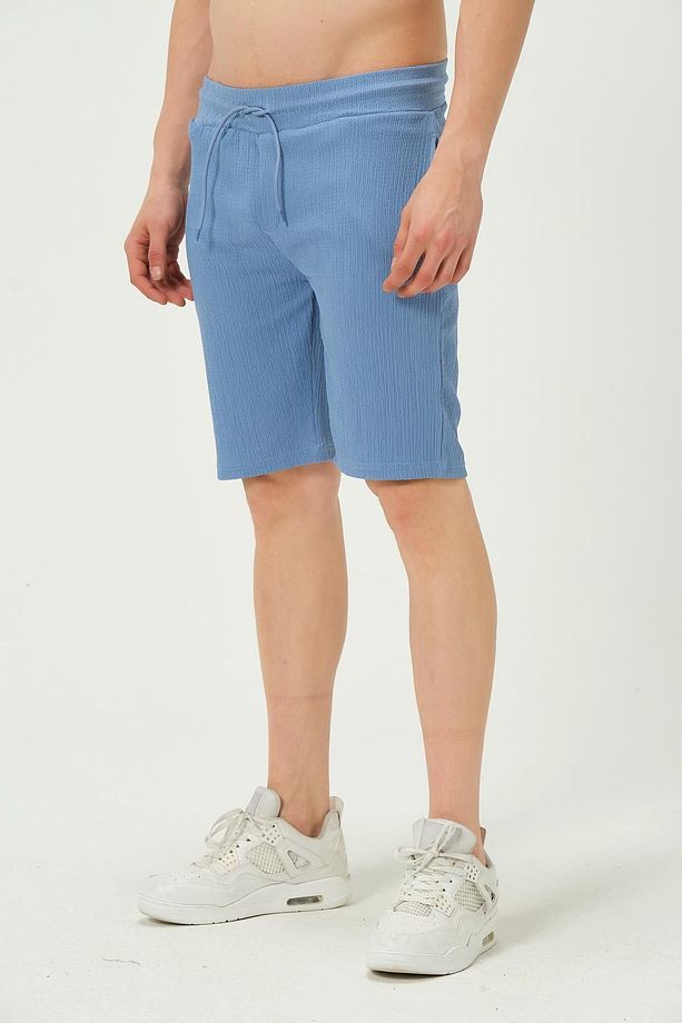 Erkek Crinkle Kumaş Regular Fit Şort Mavi - 3