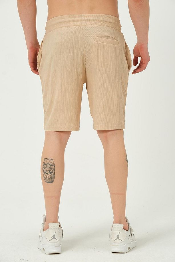 Erkek Crinkle Kumaş Regular Fit Şort Bej - 5