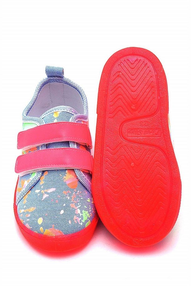 Çift Cırtlı Neon Taban Çocuk Keten Spor Ayakkabı-mavi-f-4002 - 6