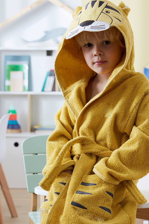 Hooded Girl-Boy Children's Bathrobe Cotton-Tiger
