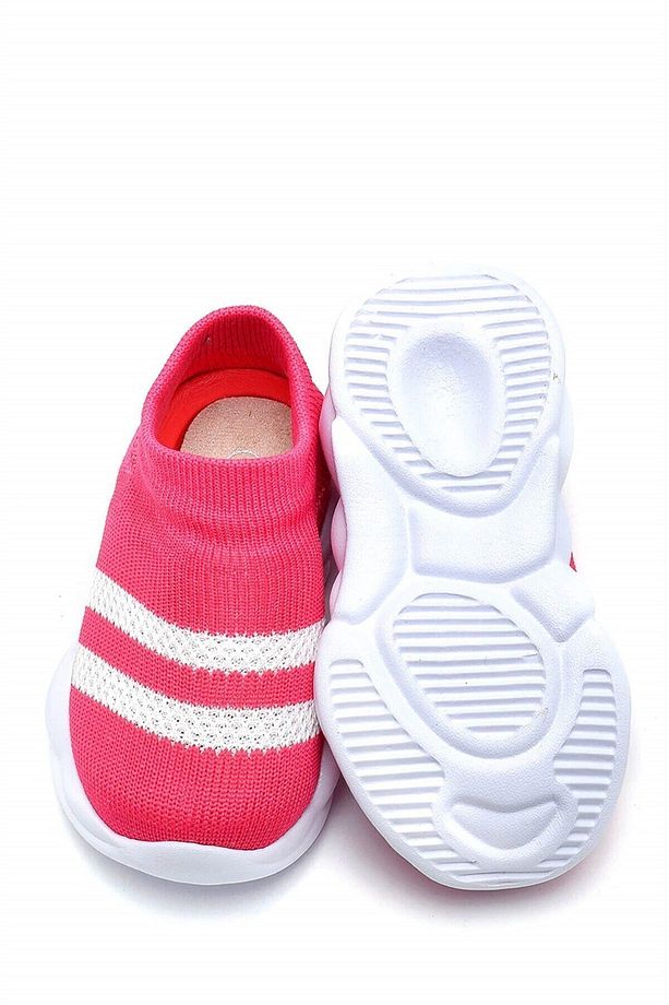 Ultra Hafif Memory Foam İç Taban Çocuk Triko Spor Ayakkabı Beyaz Şeritli Fuşya-M-1002 - 5