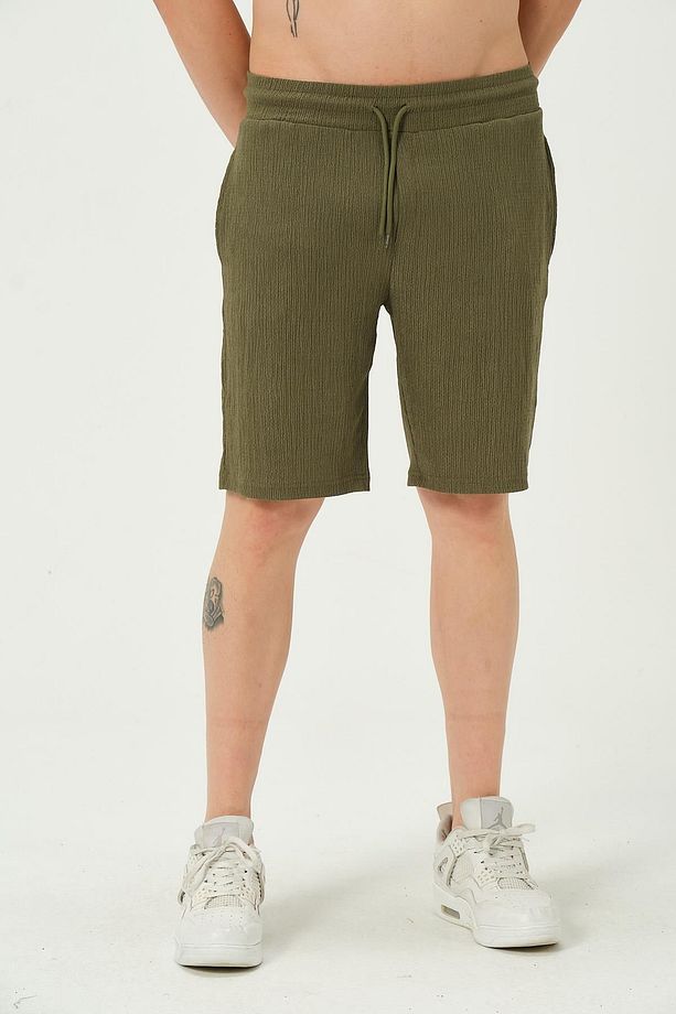 Erkek Crinkle Kumaş Regular Fit Şort Yeşil - 3