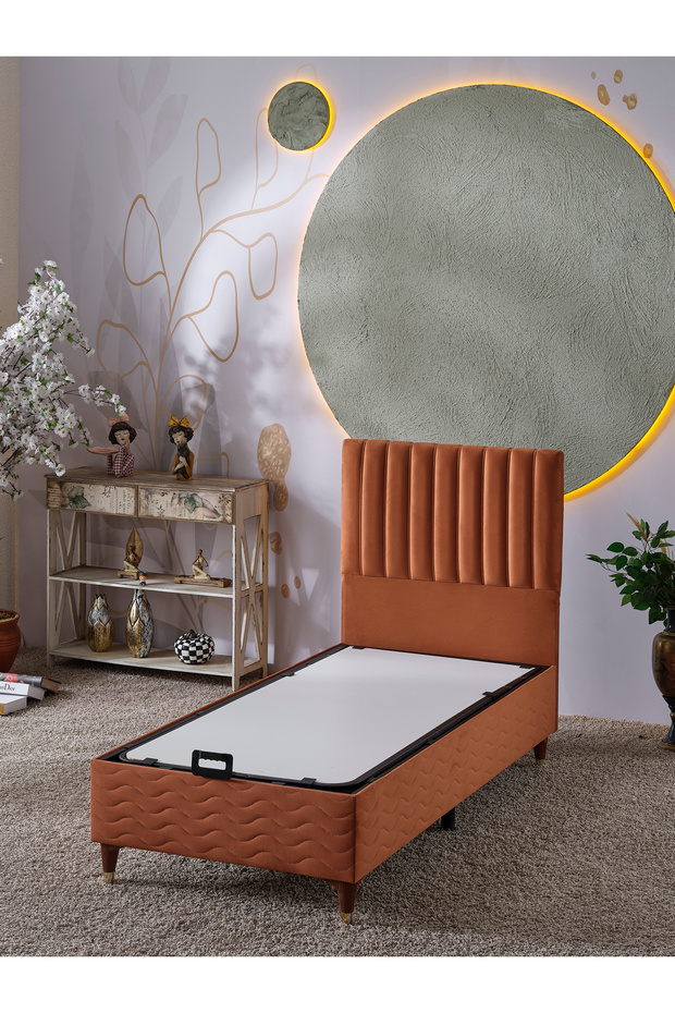 Ezgi 90x190 Tek Kişilik (Baza+Başlık) 2 Li Set (Kiremit) - 1