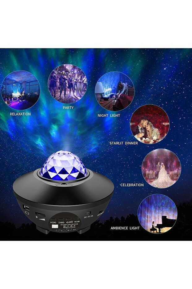 Yıldızlı Projektör Tavan Bulutsu Galaxy Lazer Işıklı Disko Topu Bluetooth Hoparlör Parti Led Lambası - 6