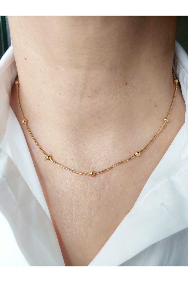 Steel Italian Chain Heel Detailed Gold Colored Necklace