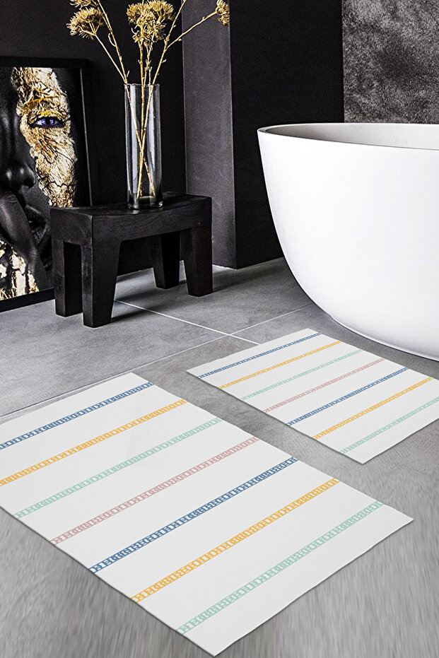 Patterned Printed Soft and Durable Bath Mat Set - Machine Washable - 2