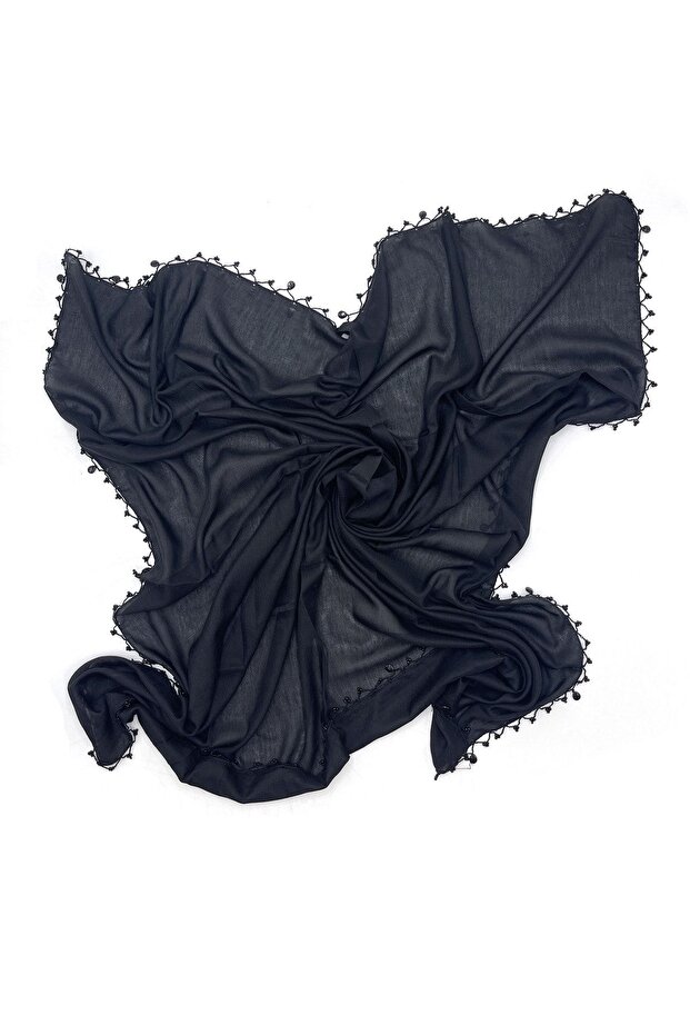 Cotton Drop Pearl Beaded Scarf High Quality Black Writing 100x100cm