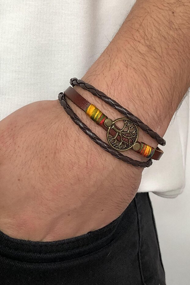 Genuine Leather Custom Designed Tree of Life Themed Unisex Bracelet