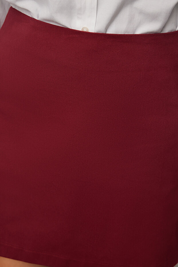 Koyu Bordo Yüksek Bel A-Line Mini Dokuma Etek TWOSS22ET0136 - 4
