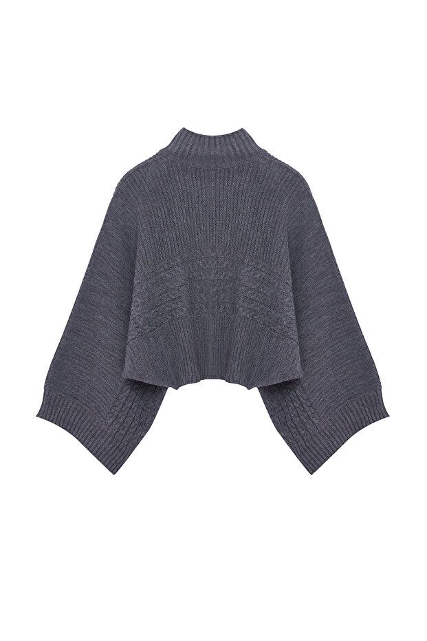 Anthrazitfarbener Crop Basic Haarstrickpullover TWOAW25KZ00258 - 6