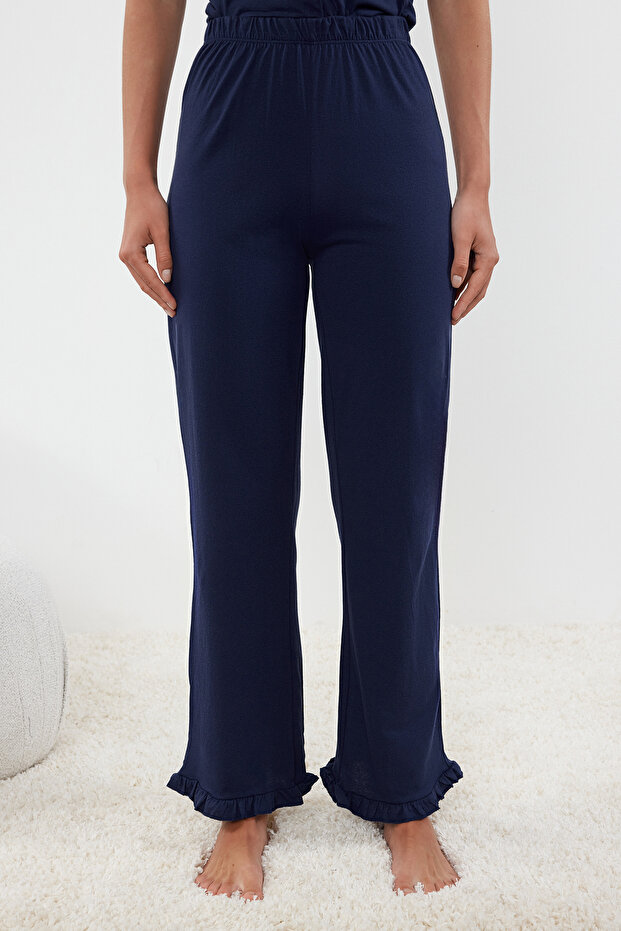 Indigo %100 Pamuklu Fırfır Detaylı Örme Pijama Takımı THMSS24PT00223 - 5