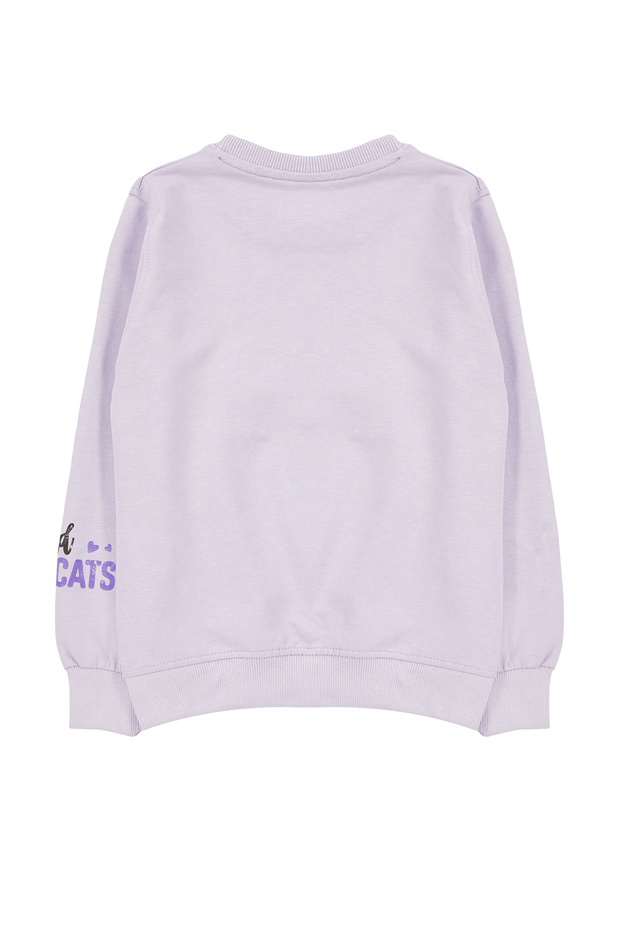 Lila Kız Çocuk Mevsimlik-İnce Kedi Desenli Örme Sweatshirt TKDAW25SW00008 - 2