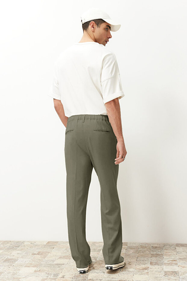 Haki Pileli Klasik Baggy Fit Kumaş Pantolon TMNSS24PL00024 - 6