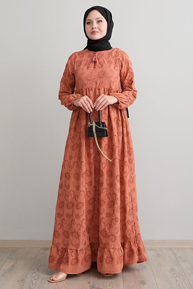 Patterned Tasseled Brode Tile Dress