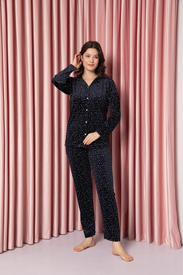 Women's Velvet Front Buttoned Pajamas Set NEW SEASON