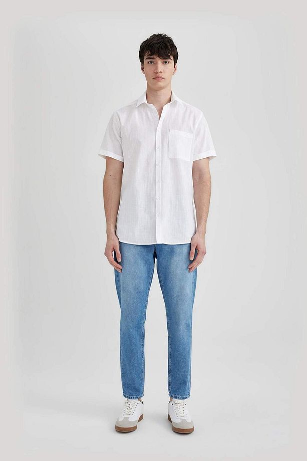 Slim Fit Basic Kısa Kollu %100 Pamuk Gömlek - 2