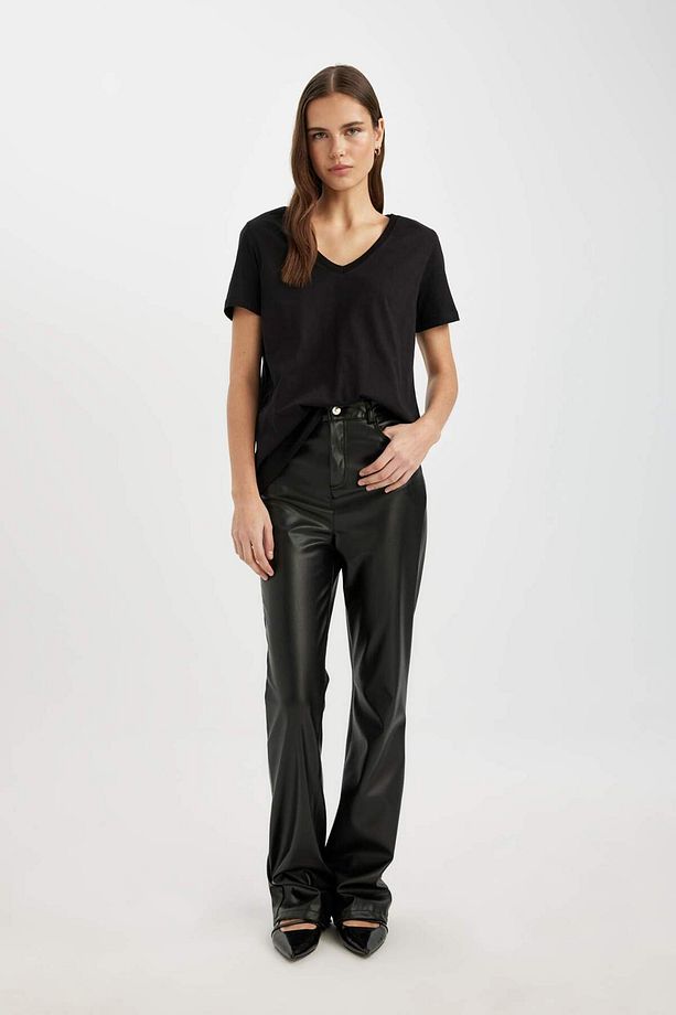 Regular Fit V Yaka Basic Düz %100 Pamuk Kısa Kollu Tişört W9578az23sm - 2