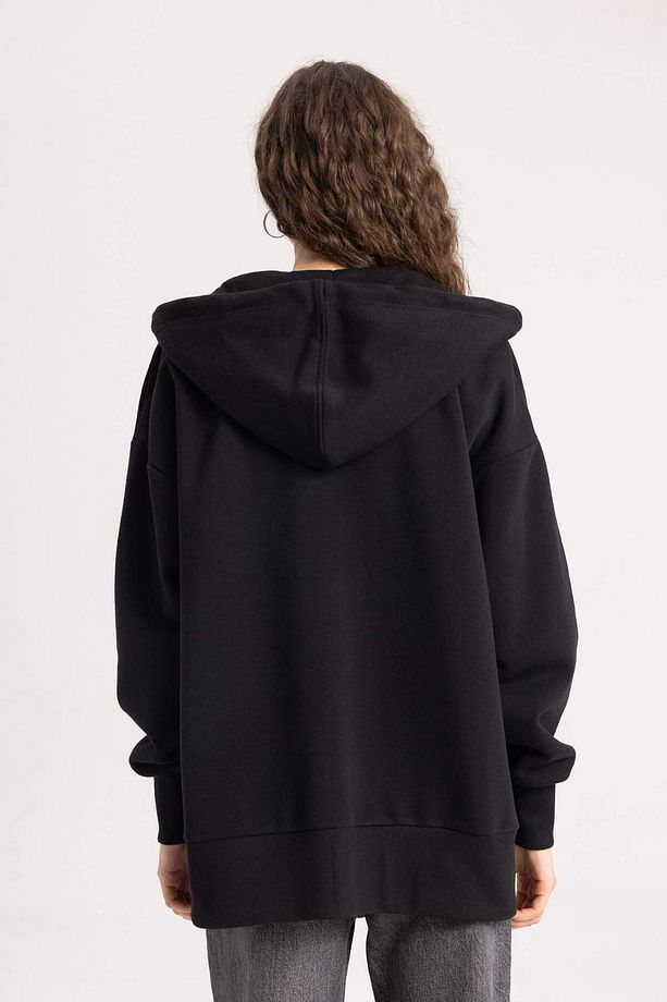 Oversize Fit Kapüşonlu Kalın Kumaş Hırka - 5