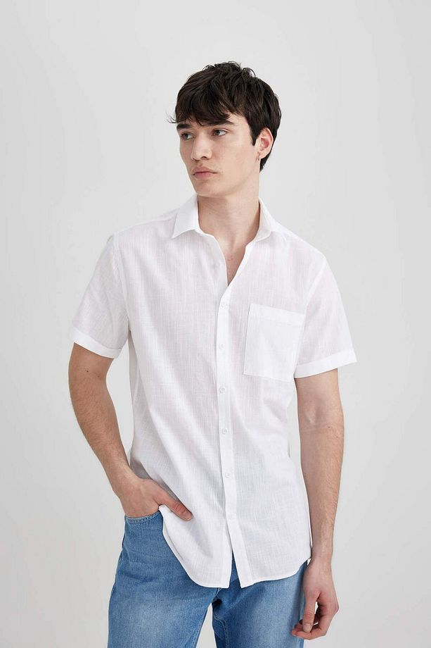 Slim Fit Basic Kısa Kollu %100 Pamuk Gömlek - 4