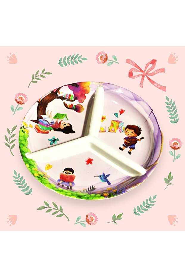 YANPA TICARET Melamine Child Figured 3 Compartment Food Plate 23.5 Cm