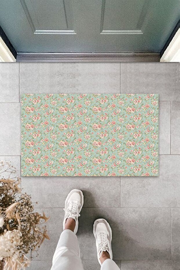 Multi-Purpose Digital Printing Light Green Multi-Flower Indoor And Outdoor Doormat