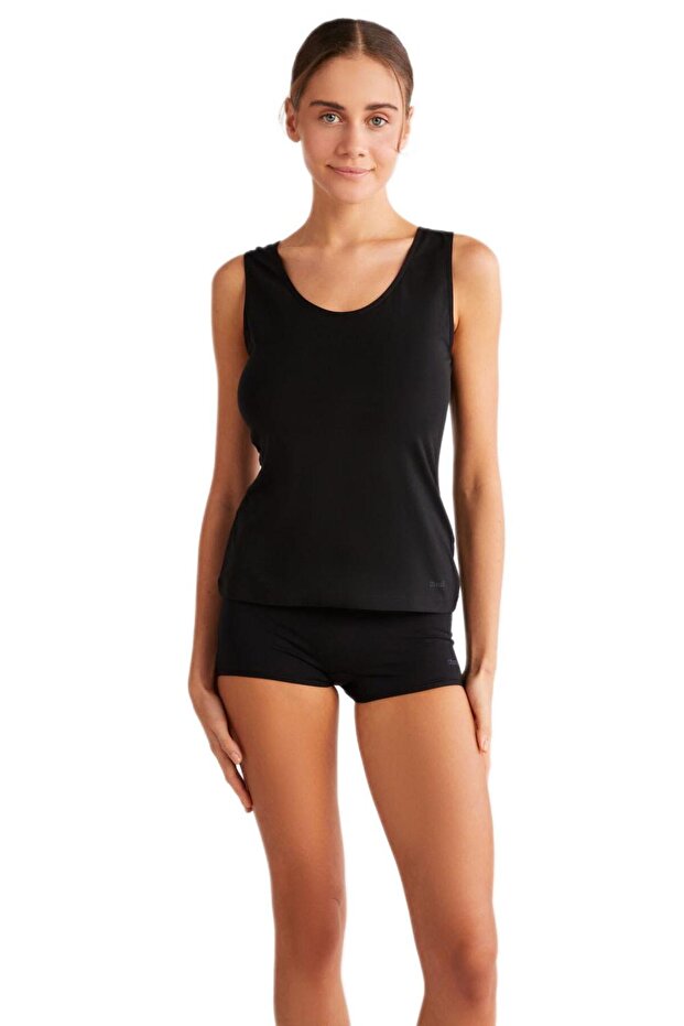 قميص داخلي أسود بحزام سميك أساسي - قطن - 1