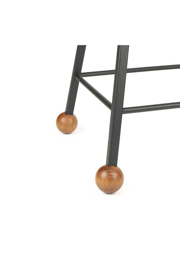Tabure Sandalye Bar Taburesi 47 Cm Kavisli Kare Oturma Yeri Kare Demir Ahşap Topuz - 2