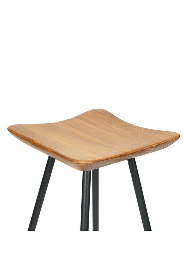 Tabure Sandalye Bar Taburesi 65 Cm Kavisli Kare Oturma Yeri Tabure Ahşap Demir Ayaklı Ahşap Topuzlu - 5