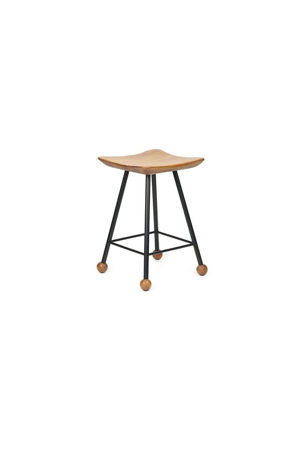 Tabure Sandalye 47 Cm Kavisli Kare Oturma Yeri Bar Taburesi Ahşap Demir Ayaklı Ahşap Topuzlu - 8