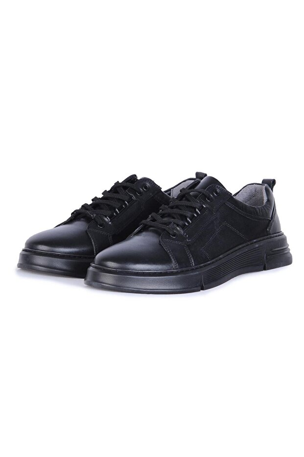 Black 100% Leather Men's Daily Casual Shoes - Mp 242-4565Mr