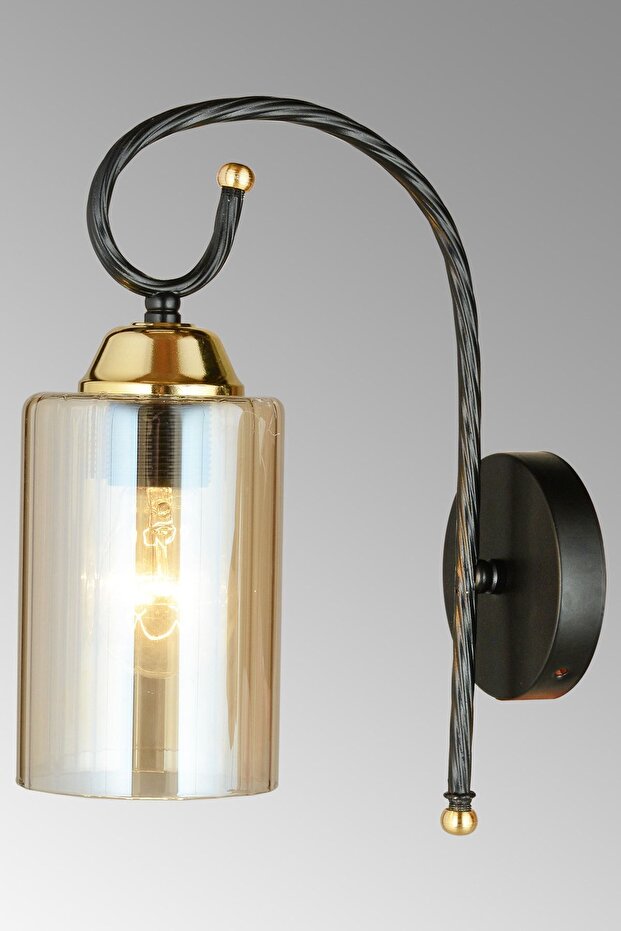 Siyah Kule Silindir Camlı Aşağı Bakan Modern Aplik - 2