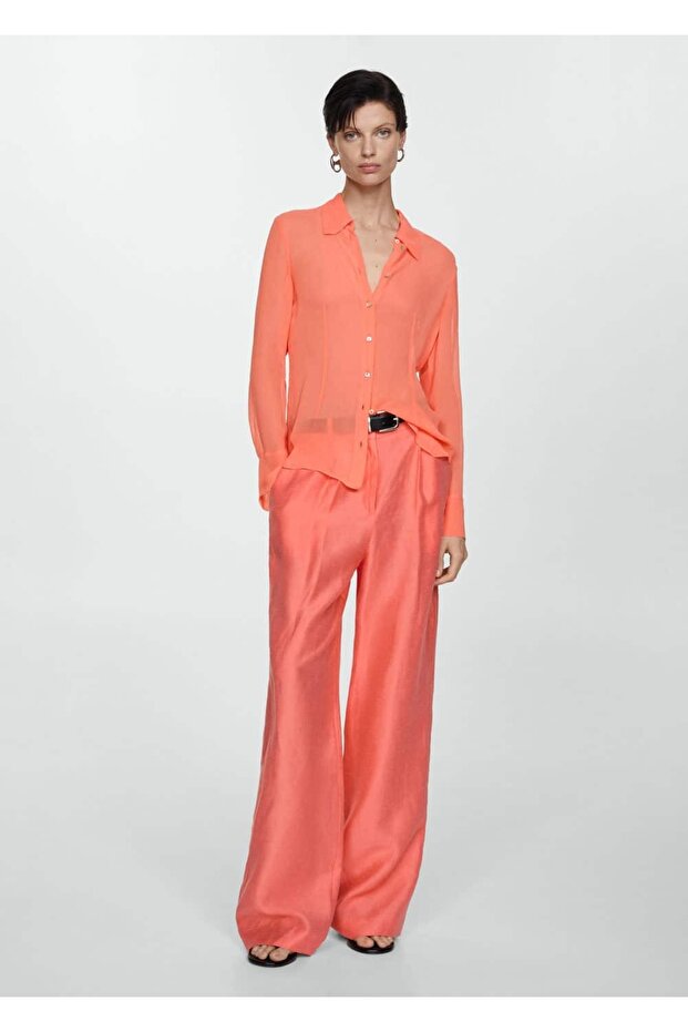 Yarı transparan düğmeli gömlek - 2