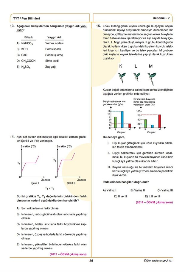 Tyt Fen Bilimleri Ösym Çıkmış Ve Çıkabilecek Sorulardan Oluşturulmuş Deneme Sınavı - 5