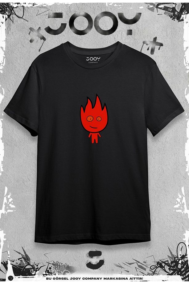 Ateş Ve Su Tasarım Sevgili Çift Kombini Siyah Oversize Tshirt 2'li Set - 3