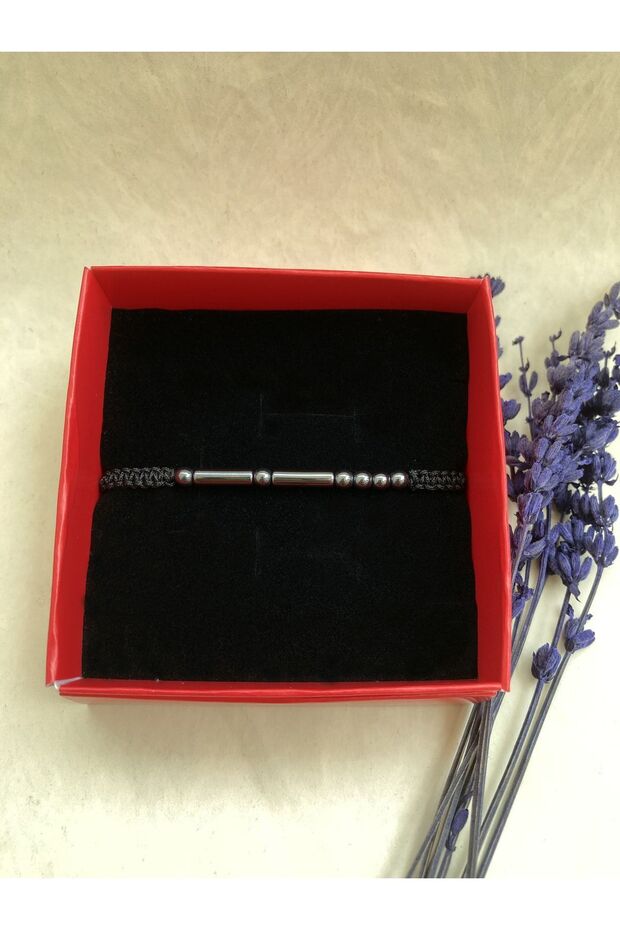 Hematite Natural Stone Smoked Morse Alphabet Bracelet Silver Color Braid Gift Boxed