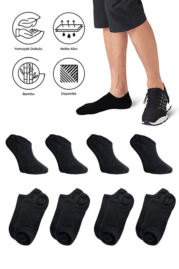Bamboo Men's Sneaker Smoked Color Socks Seamless Invisible Ankle Sports Socks Premium 4-Pack