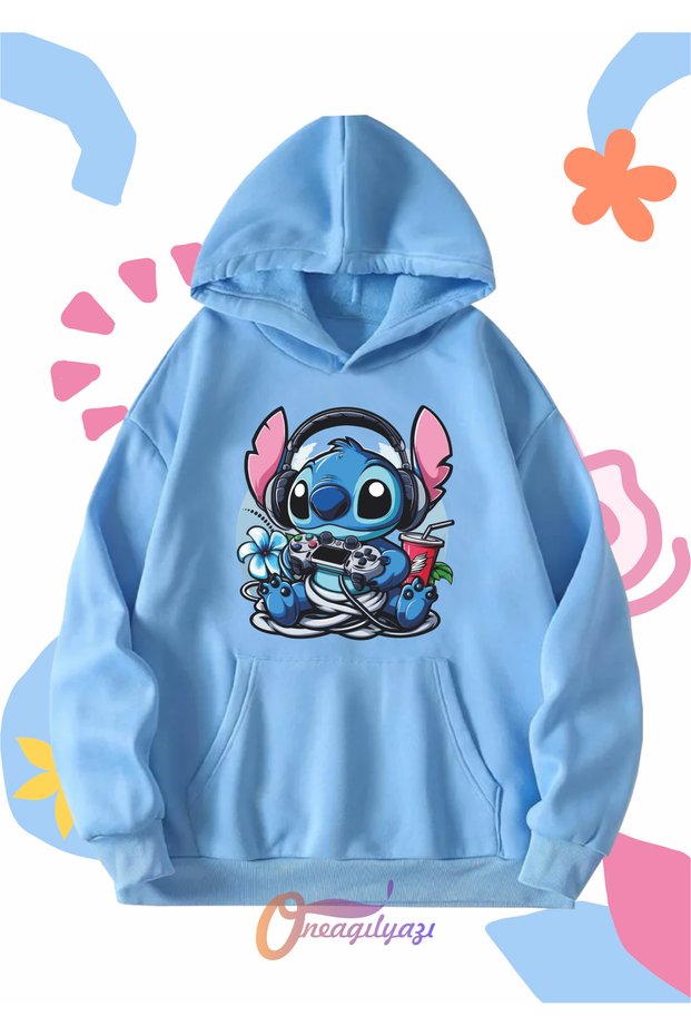 Unisex stitch printed oversize hooded sweatshirt for children