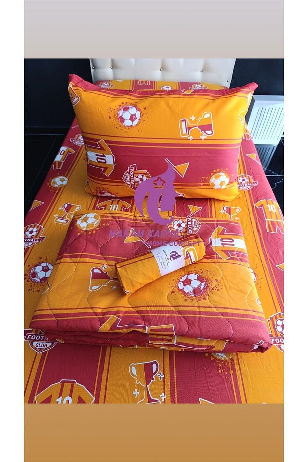 Madam Karya Sarı Kırmızı Taraftar Tek Kişilik Uyku Seti Kapitone Yatak Örtüsü Ve Lastikli Çarşaf Set - 3