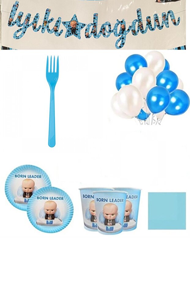 Luxury Birthday Set - 16 Personalized Cartoon Hero, Baby Themed