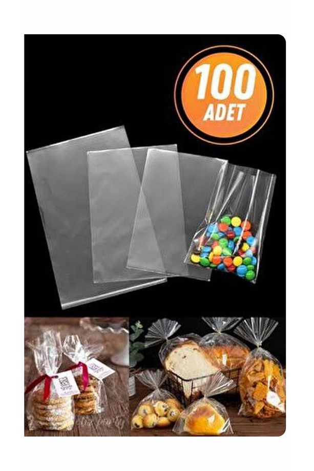 Şeffaf Poşet Düz 10x20 100 Adet Kurabiye Poşeti Hediye Poşeti Kek Puf Poşeti - 7