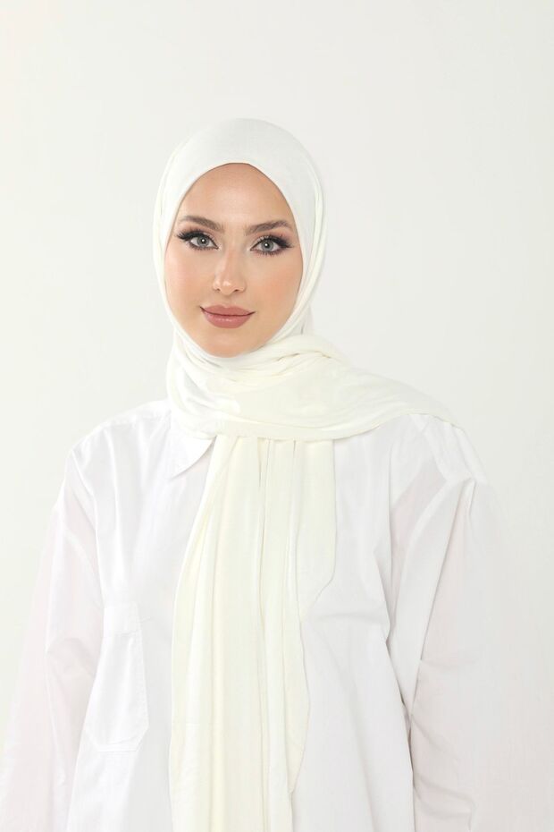 Off-White Luxury Combed Cotton Shawl - Women's Hijab Jersey Hijab Lycra Shawl