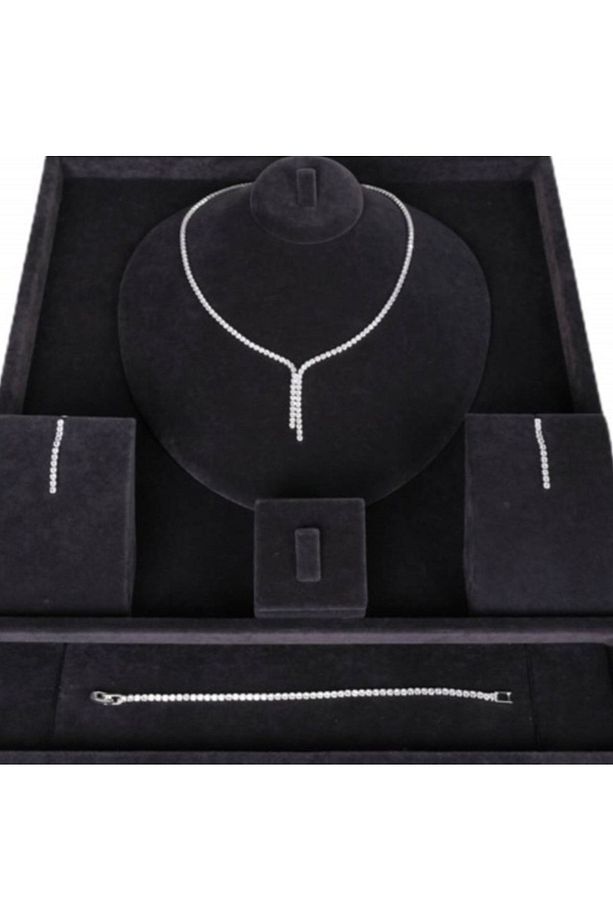 3lü Set Taşlı Su Yolu Kolye Küpe Bileklik Seti - 1