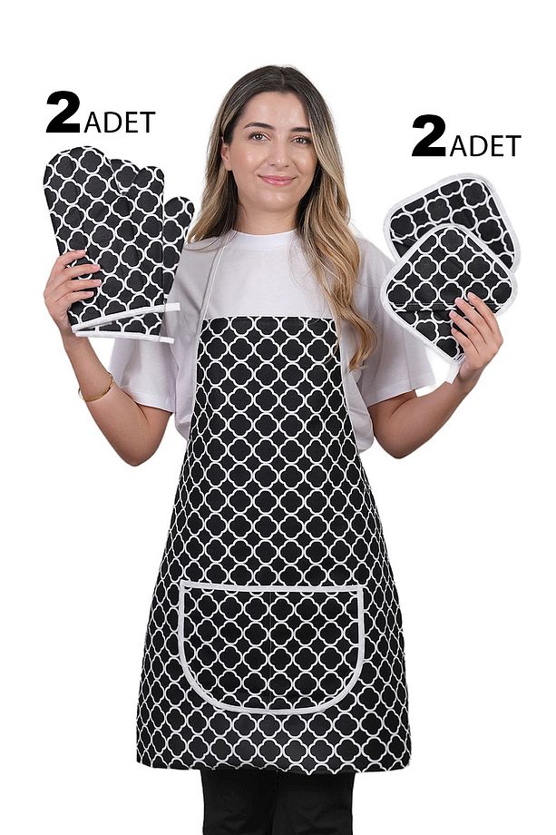 Trendy Membranlı 5li Set Sıvı Geçirmez Su Geçirmez Mutfak Önlüğü Çeyiz Seti (2 ELDİVEN 2 TUTACAK) - 1