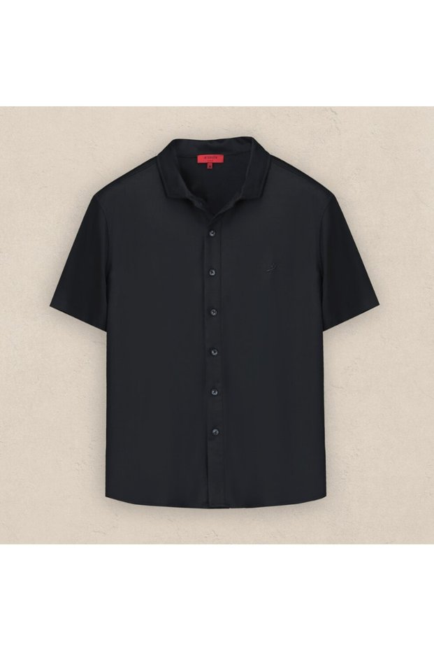 İnterview Sarar Polo Collar Buttoned Black T-Shirt