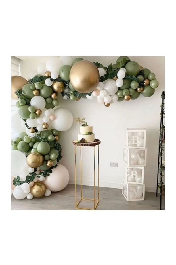 Mold Green Gold Chrome White Balloon Chain Set Birthday Set 103 Pieces Balloons and Chain Jumbo Balloons