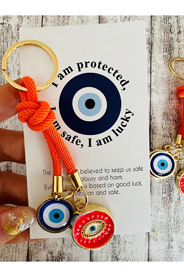Orange Evil Eye Beaded Keychain