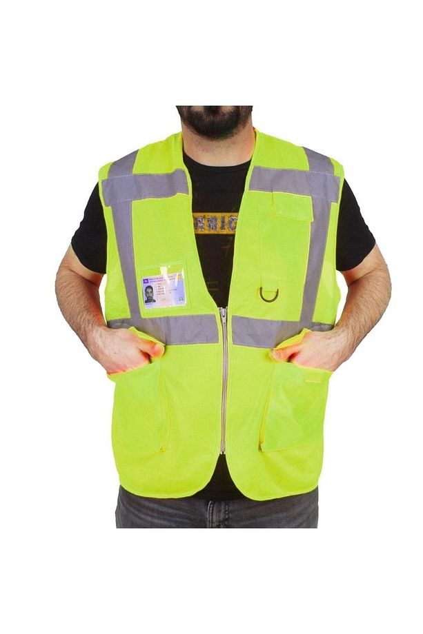 Mühendis Tipi Ikaz Yeleği Cepli Fosforlu Sarı Güvenlik Yelek Sarı - 2