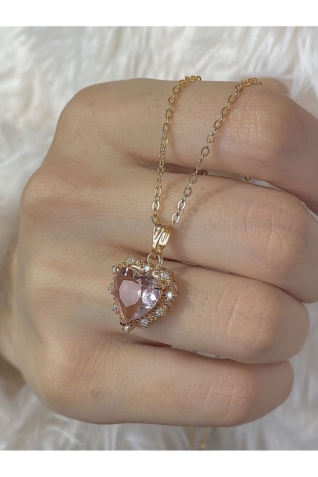 Lilac Heart Zircon Stone Gold Women's Necklace