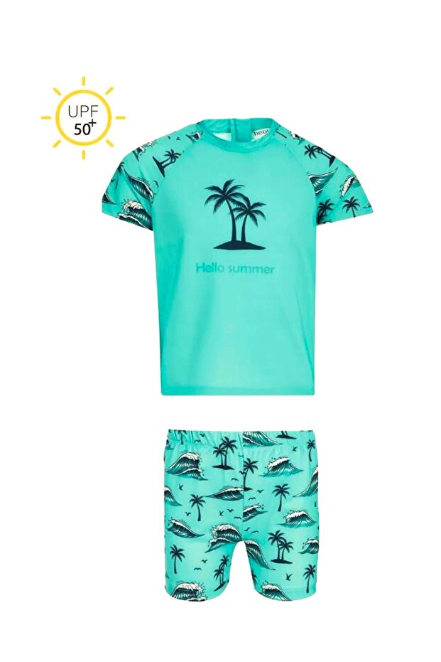 Green Neopy Kids Short Sleeve Shorts Pool Swimsuit